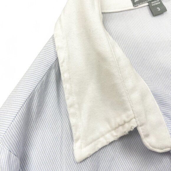 James Perse Blue Pin Stripe White Trim Button Distressed Look Top Shirt Size 3 - Picture 6 of 9
